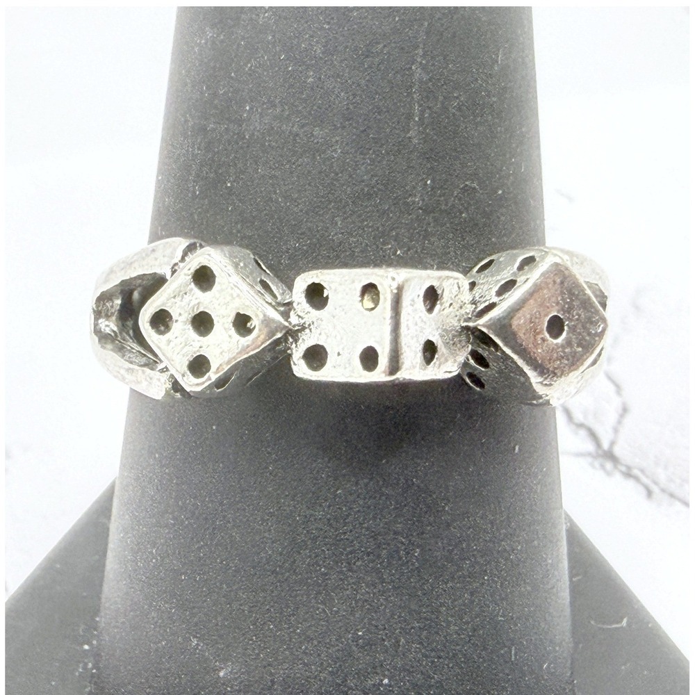 Silver Tone‎ Dice Ring Size 9 Lucky Casino Novelty Statement Ring